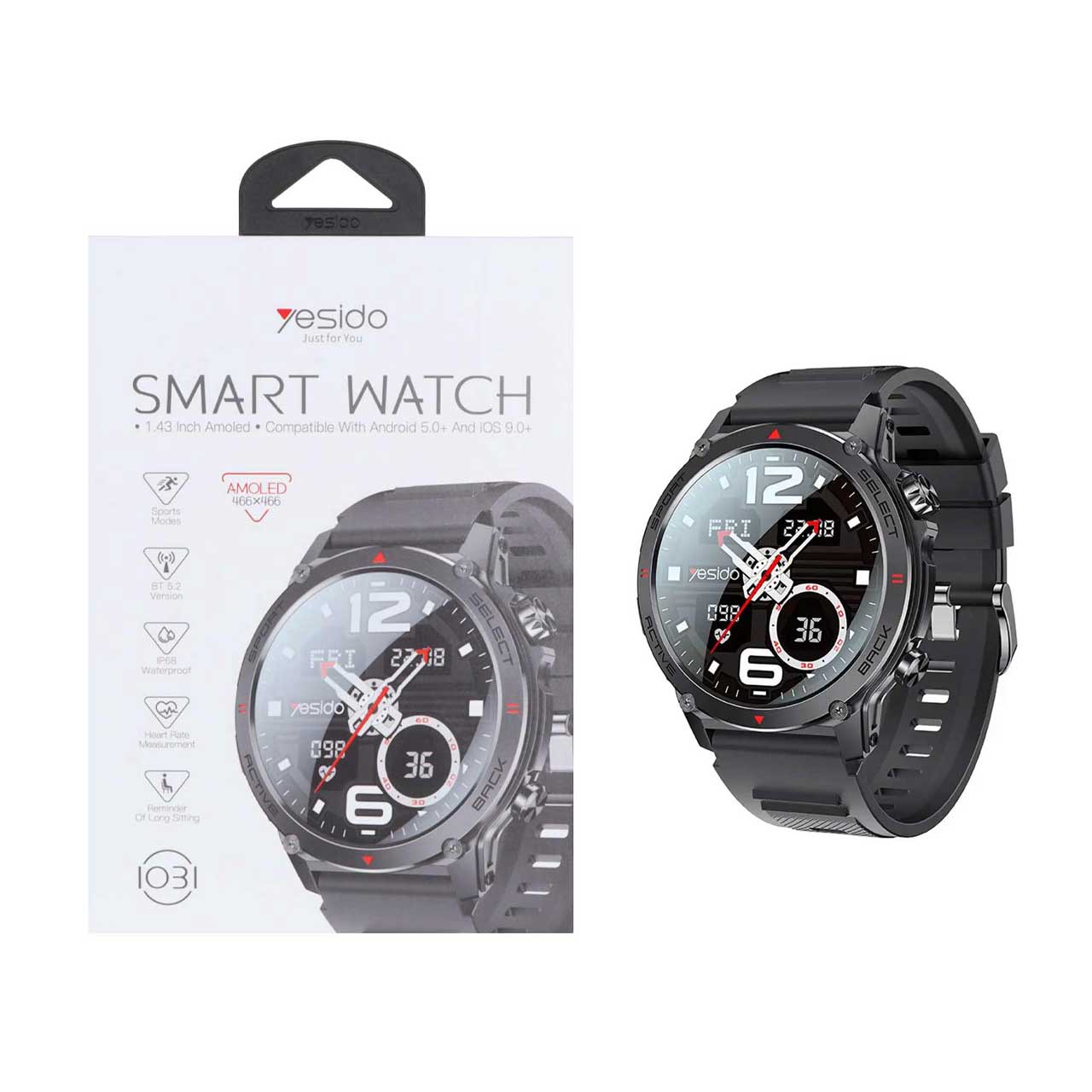 ساعت هوشمند Yesido مدل IO31 - مشکی (گارانتی 18 ماه تعویض نیکان همراه)