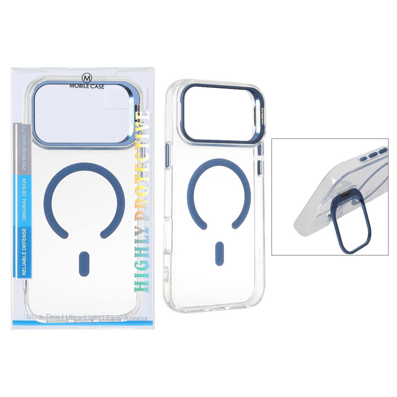 قاب اورجینال Bracket کریستالی MagSafe لنز استندشو Apple iPhone 17 Pro - آبی (پک دار)