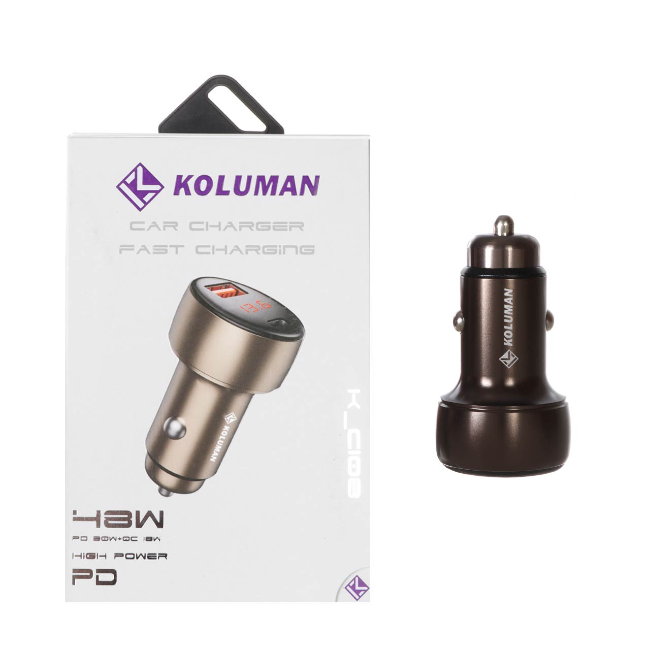 شارژر فندکی فست و PD دو پورت Koluman مدل K-C108 48W - قهوه ای (گارانتی یکساله PMC)