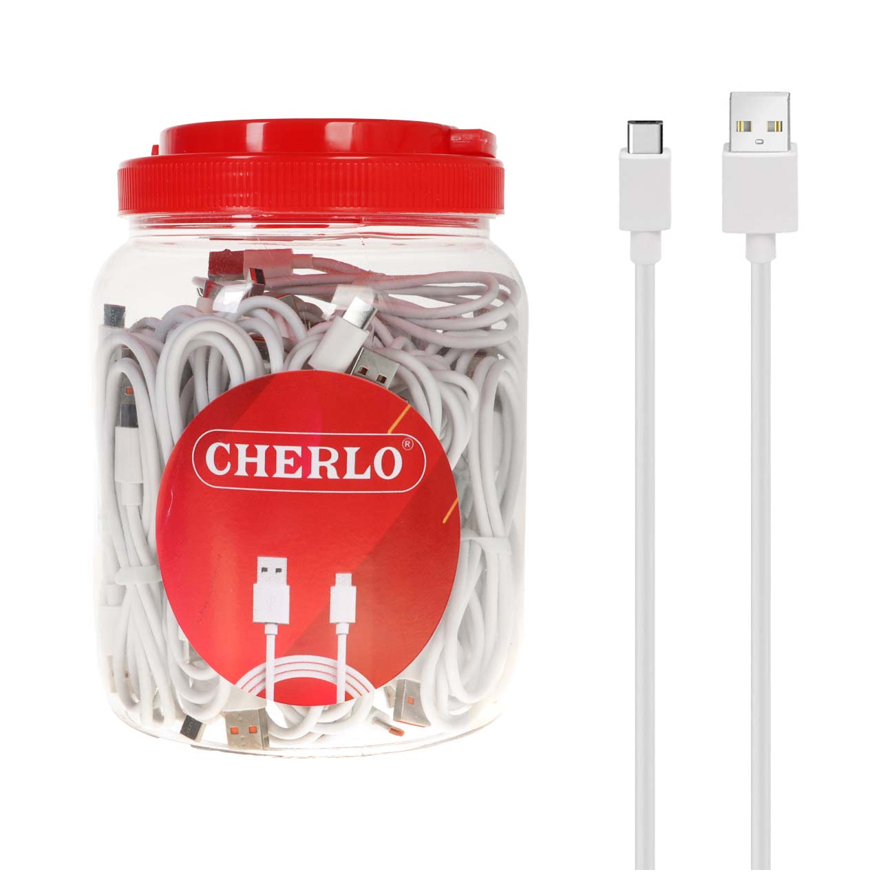 کابل شارژ 1.1 متری فست CHERLO Type-C مدل CH-TC09 - سفید (بسته 40 عددی) - SMO