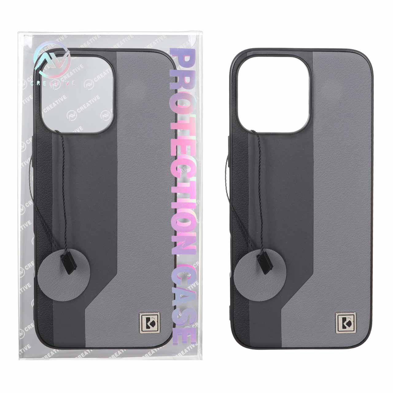 قاب Protection Case طرح چرم لوگو فلزی Apple iPhone 16 Pro Max - خاکستری (پک دار)