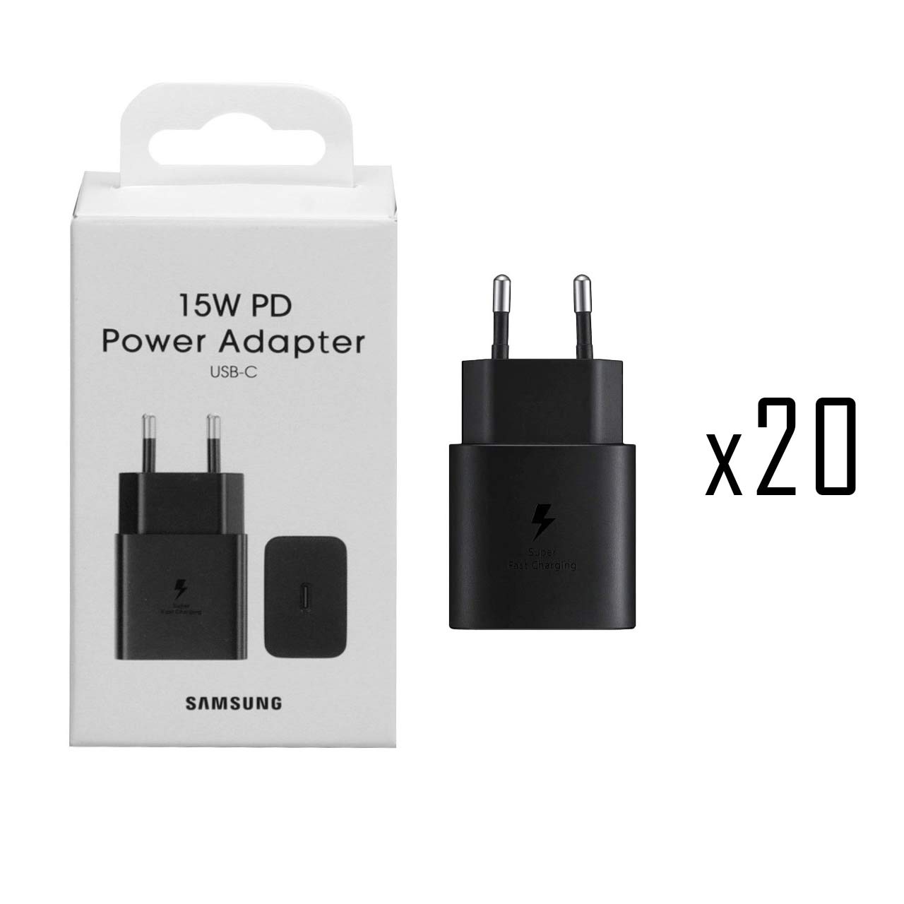 پک 20 عددی شارژر دیواری PD و فست تک پورت SAMSUNG Type-C مدل 15W - مشکی - DST (گارانتی شش ماهه) - درجه یک