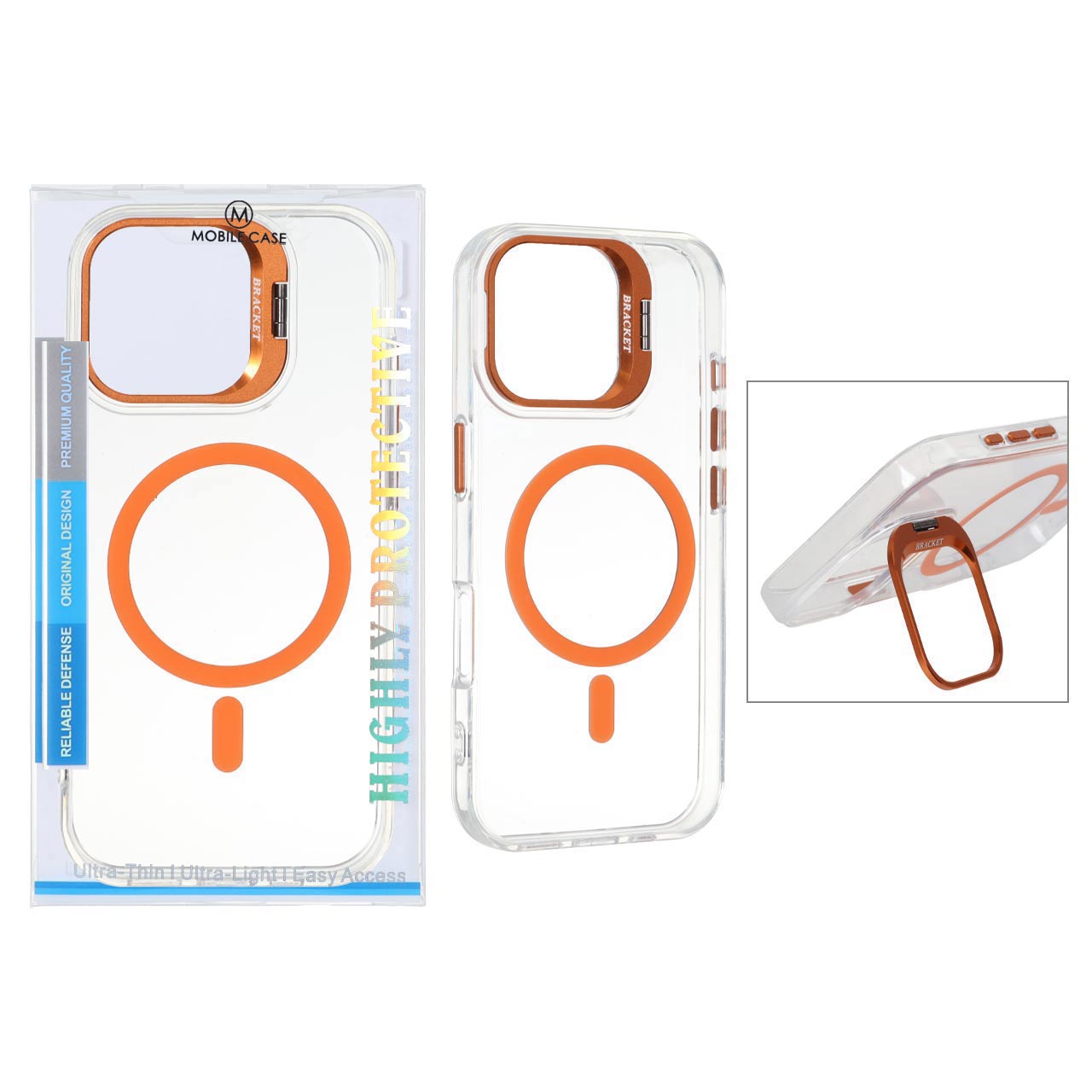 قاب اورجینال Bracket کریستالی MagSafe لنز استندشو Apple iPhone 16 - نارنجی (پک دار)