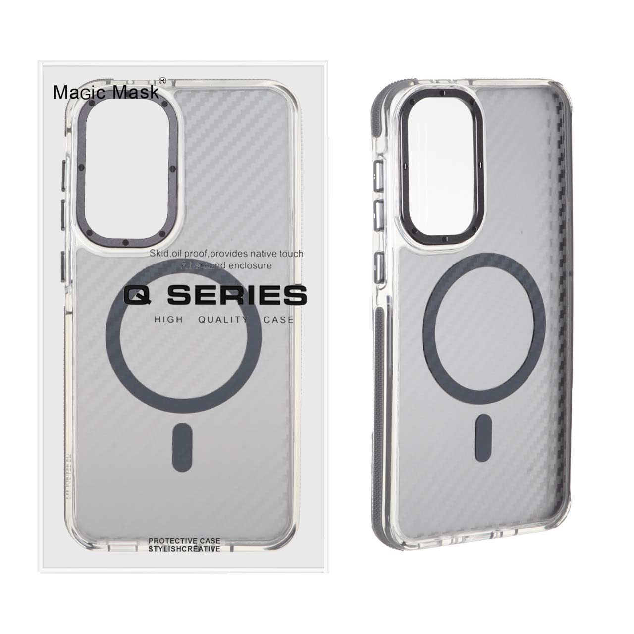 قاب اورجینال Q Series پشت کربن Magsafe مدل Samsung Galaxy A56 / A36 - خاکستری (پک دار)