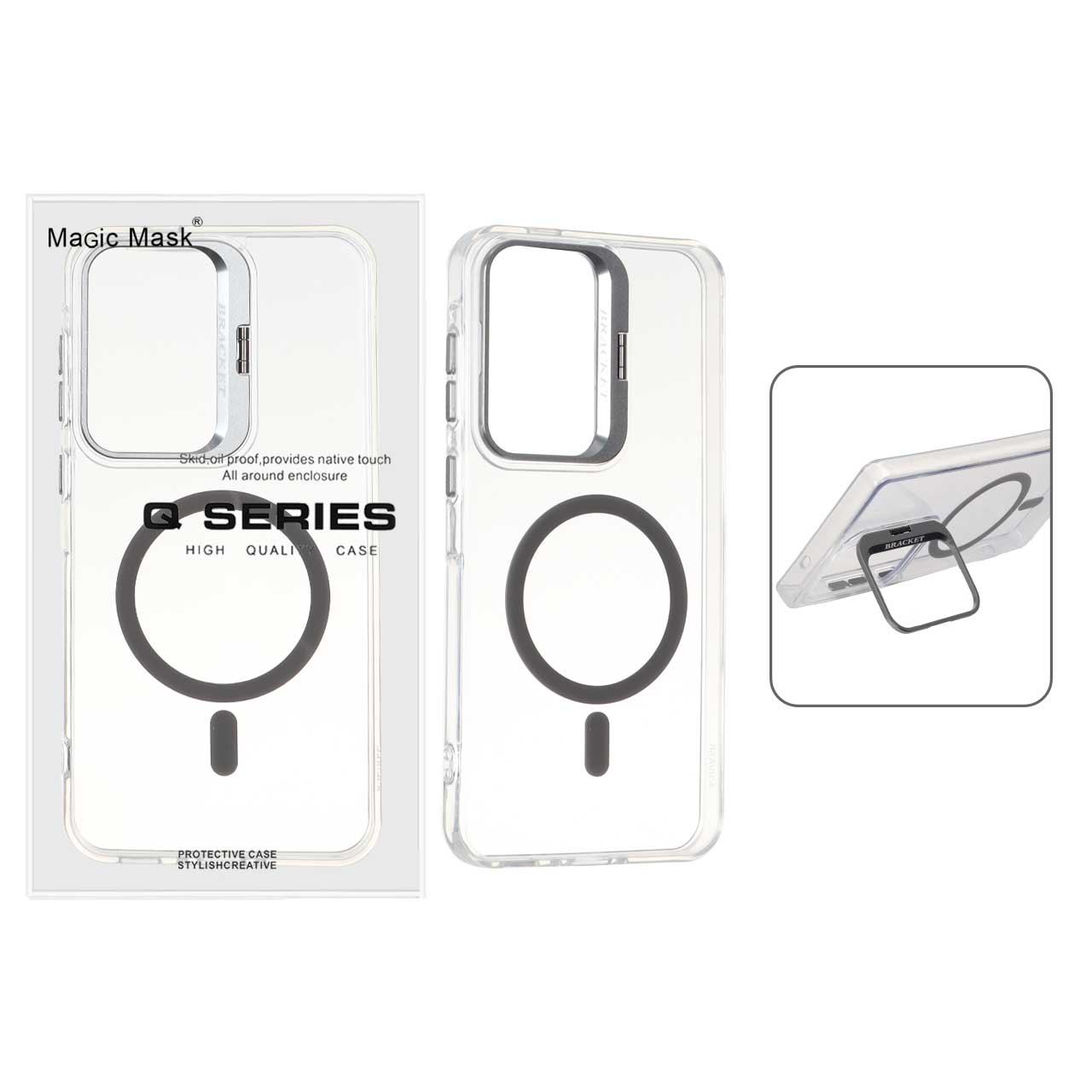 قاب اورجینال Q Series Bracket کریستالی Magsafe لنز استندشو Samsung Galaxy A56 / A36 - خاکستری (پک دار)