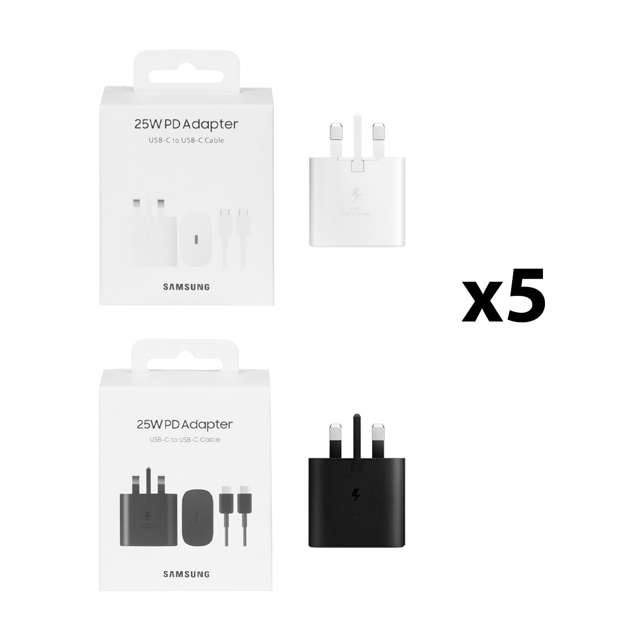شارژر دیواری سه پین PD و فست تک پورت Samsung مدل EP-TA800 25W (پک 5 عددی) (گارانتی پارتیان پایا) درجه یک