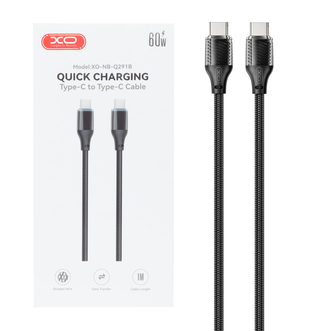 کابل شارژ فست XO Type-C to Type-C مدل XO-NB-Q291B 60W - مشکی