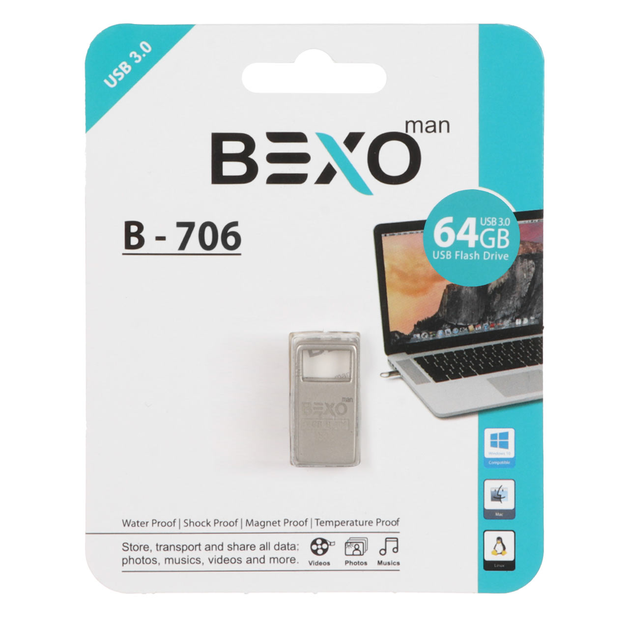 BEXO B-706 USB3.0 Flash Memory - 64GB (گارانتی داده پردازی آواتک) نقره ای