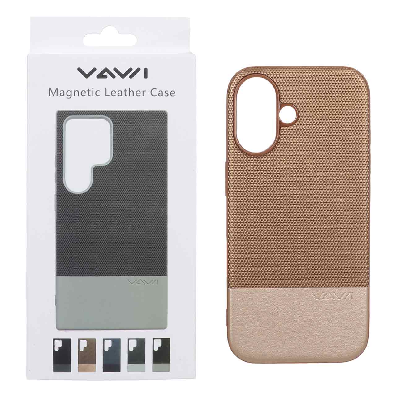 قاب Vawi چرمی دو تکه MagSafe مدل Apple iPhone 16 - طلایی (پک دار)