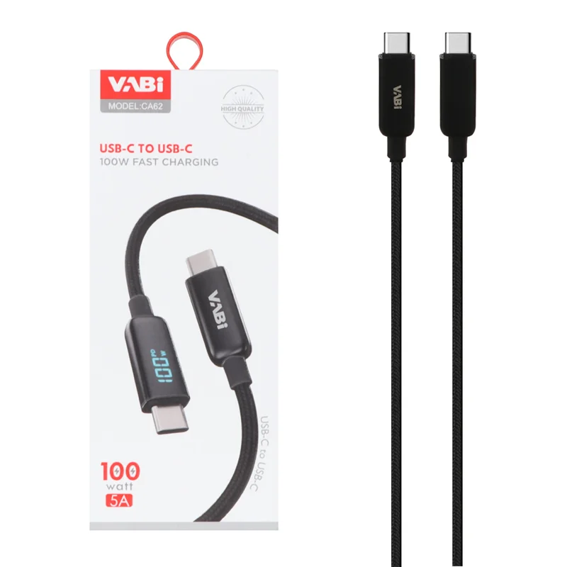 کابل شارژ فست VABI Type-C To Type-C مدل CA62 100W - مشکی