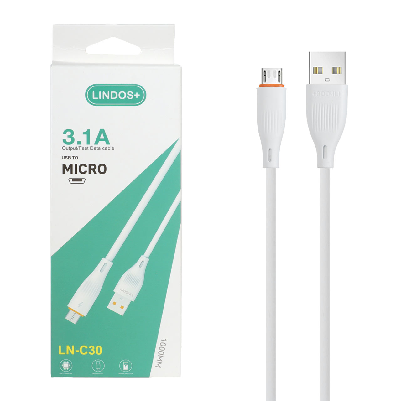 کابل شارژ فست اندروید +Lindos مدل LN-C30 - سفید