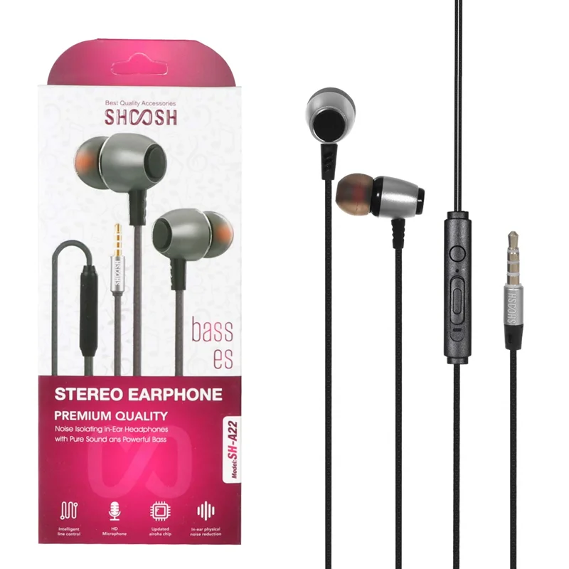 هندزفری باسیم Shoosh مدل SH-A22 - مشکی طوسی - SMO