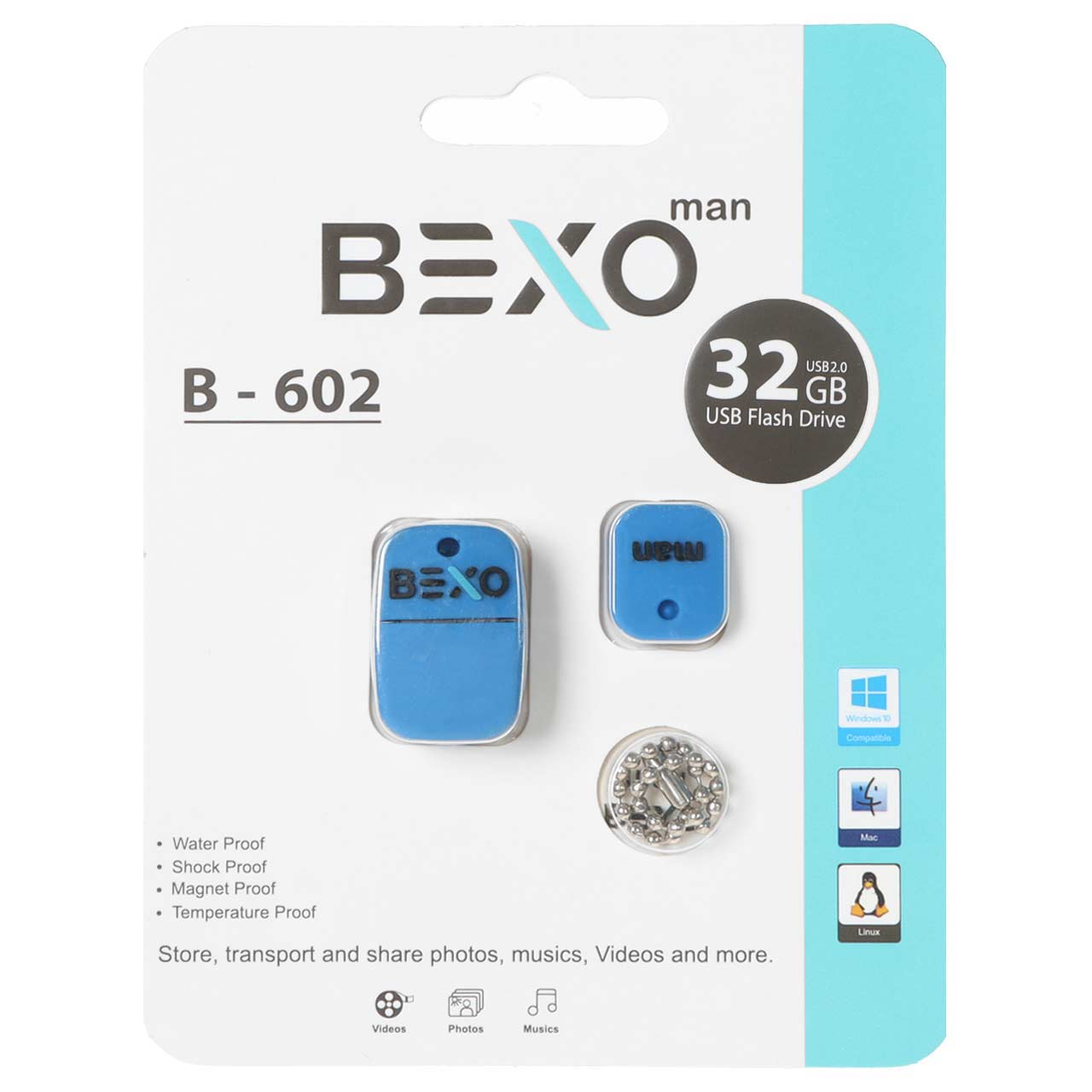 BEXO B-602 USB2.0 Flash Memory-32GB (گارانتی داده پردازی آواتک) آبی کاربنی