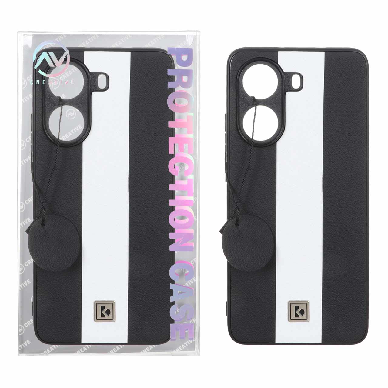 قاب Protection Case طرح چرم لوگو فلزی Xiaomi Poco X7 Pro - مشکی سفید (پک دار)