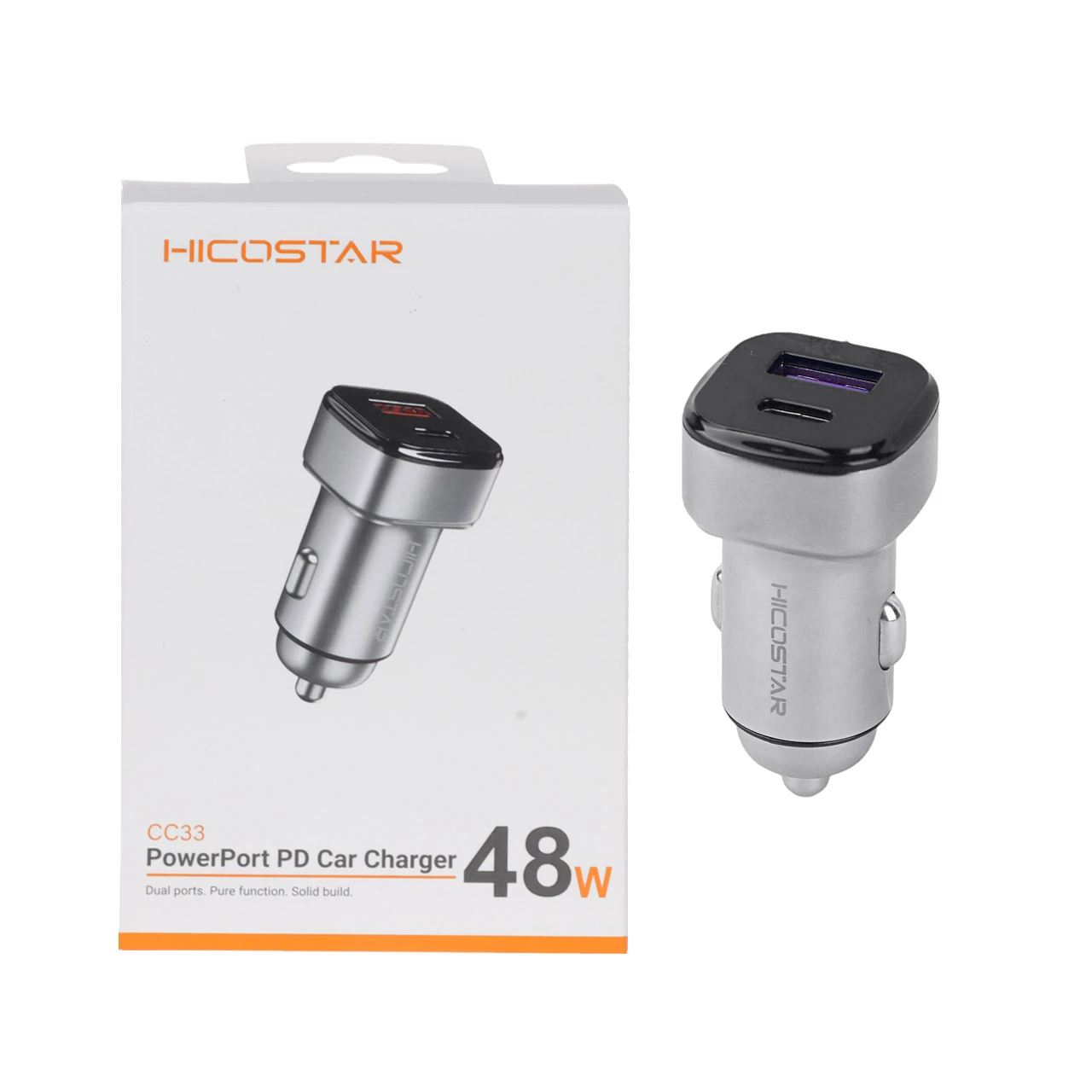 شارژر فندکی فست و PD دو پورت Hicostar مدل CC33 48W - نقره ای