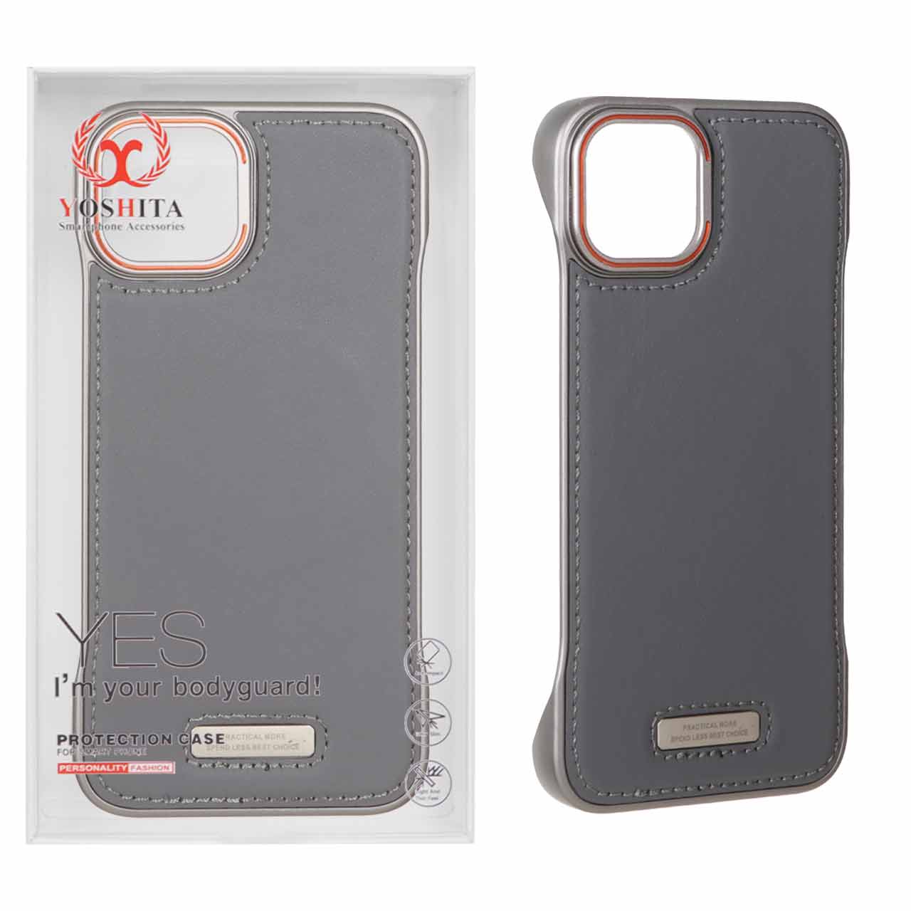 قاب اورجینال Yoshita چرمی Apple iPhone 13 / iPhone 14 - خاکستری (پک دار)