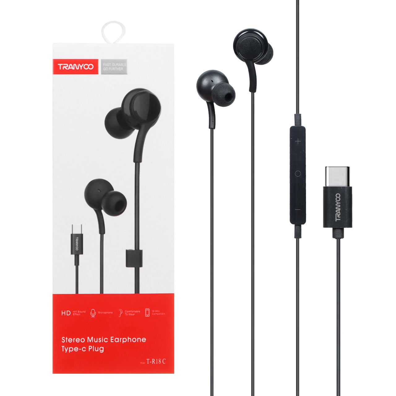 هندزفری با سیم با پورت TRANYOO Type-C مدل T-R18-C - مشکی