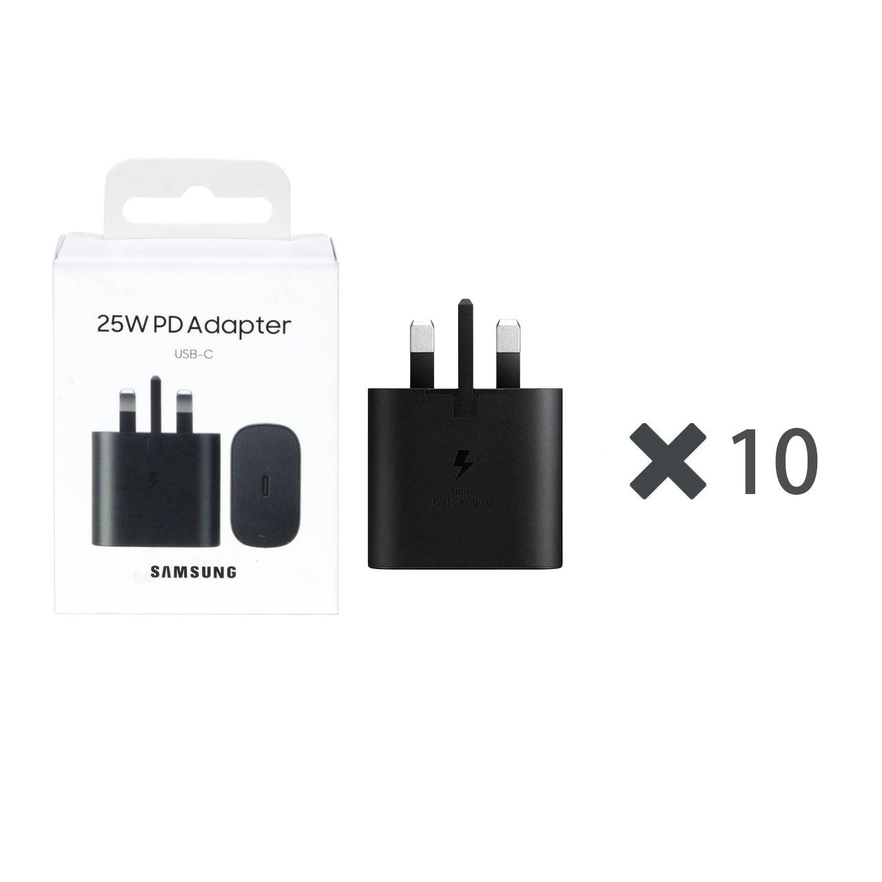 پک 10 عددی شارژر 25W سه پین PD و فست تک پورت SAMSUNG Type-C - مشکی - DST (گارانتی شش ماهه) - درجه یک