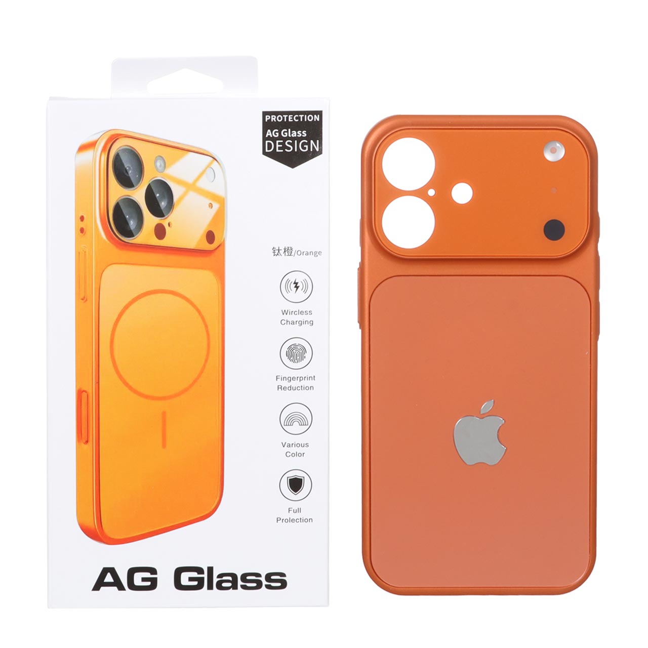 قاب اورجینال AG Glass محافظ لنز برجسته شیشه ای Apple iPhone 16 - نارنجی (پک دار)