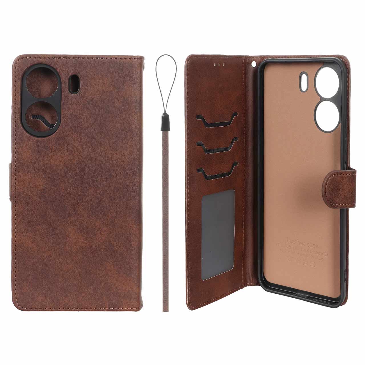 کیف موبایل مگنتی درجه یک داخل خز MNC Plus مدل Xiaomi Redmi 13C / Poco C65 - قهوه ای