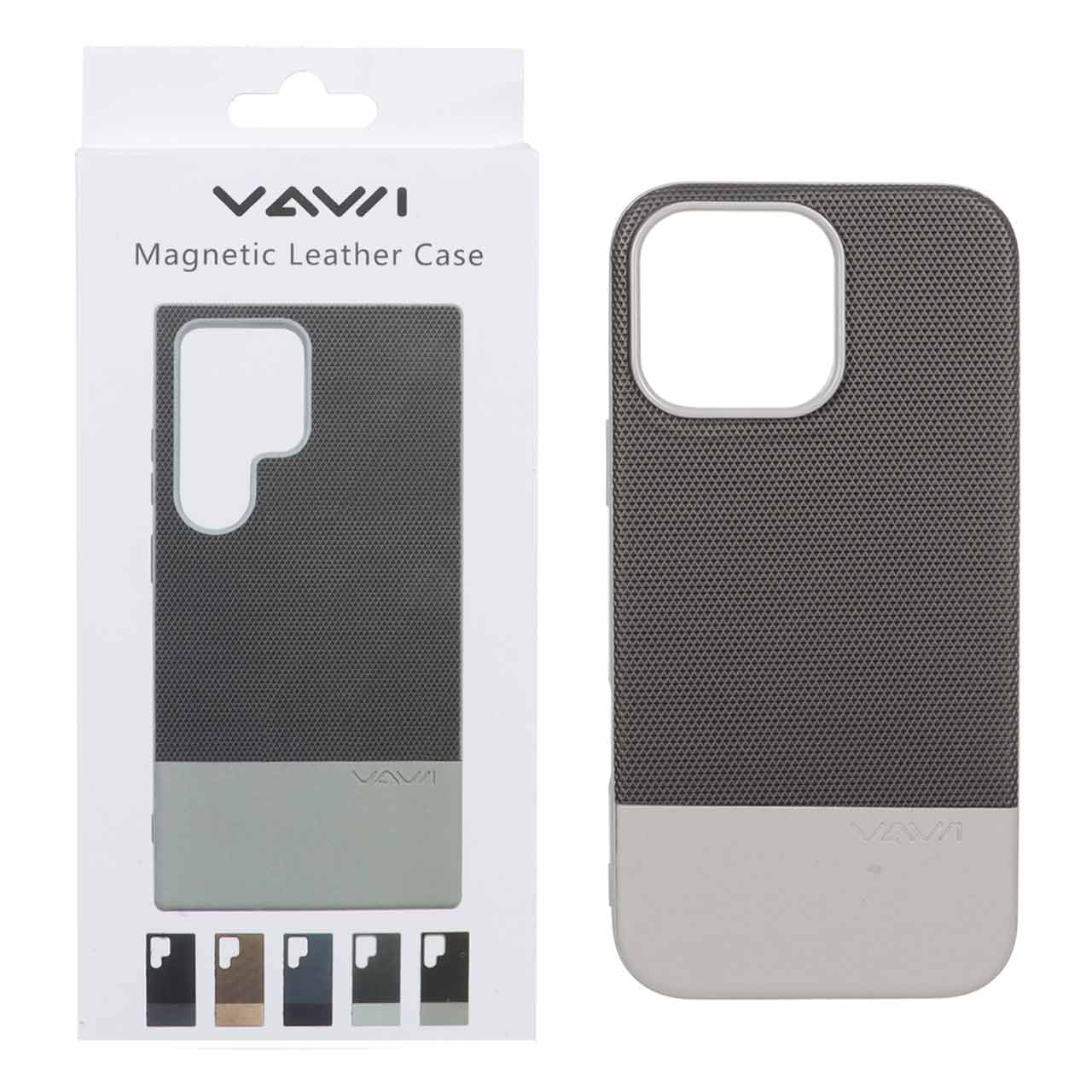 قاب Vawi چرمی دو تکه MagSafe مدل Apple iPhone 16 Pro Max - طوسی (پک دار)