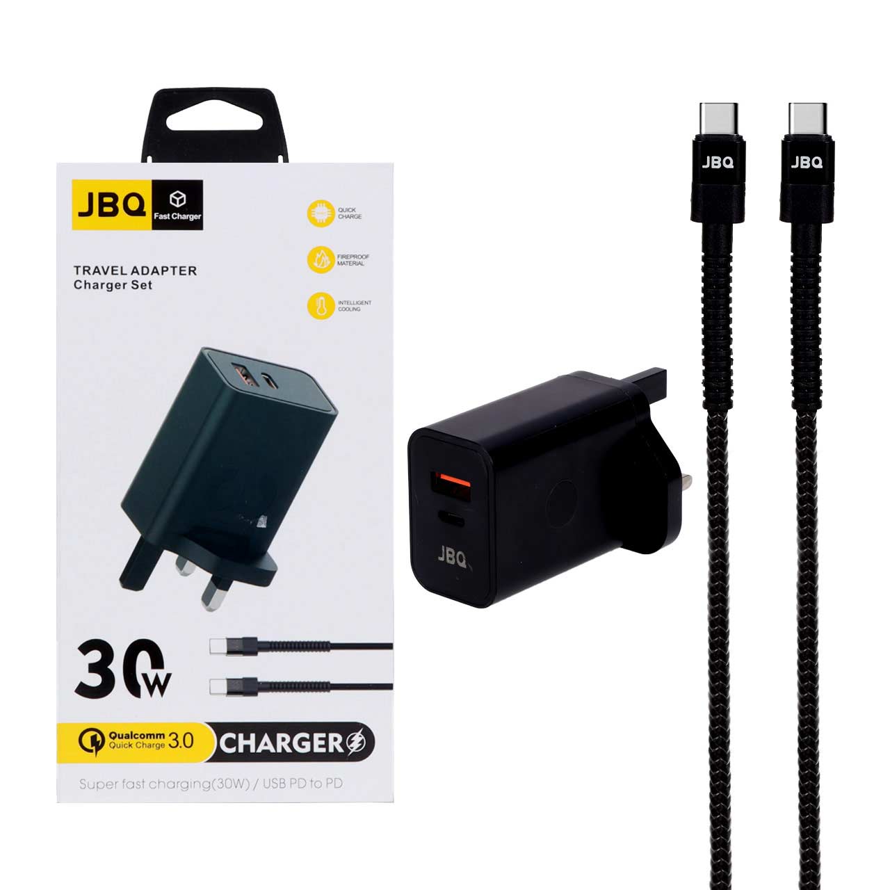 شارژر دیواری فست دو پورت JBQ مدل HC-30w 30W همراه با کابل Type-C - مشکی (گارانتی یکساله رصاصی)