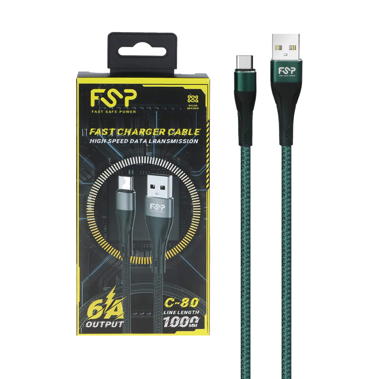 کابل شارژ فست FSP Type-C مدل C-80 - سبز - BSA