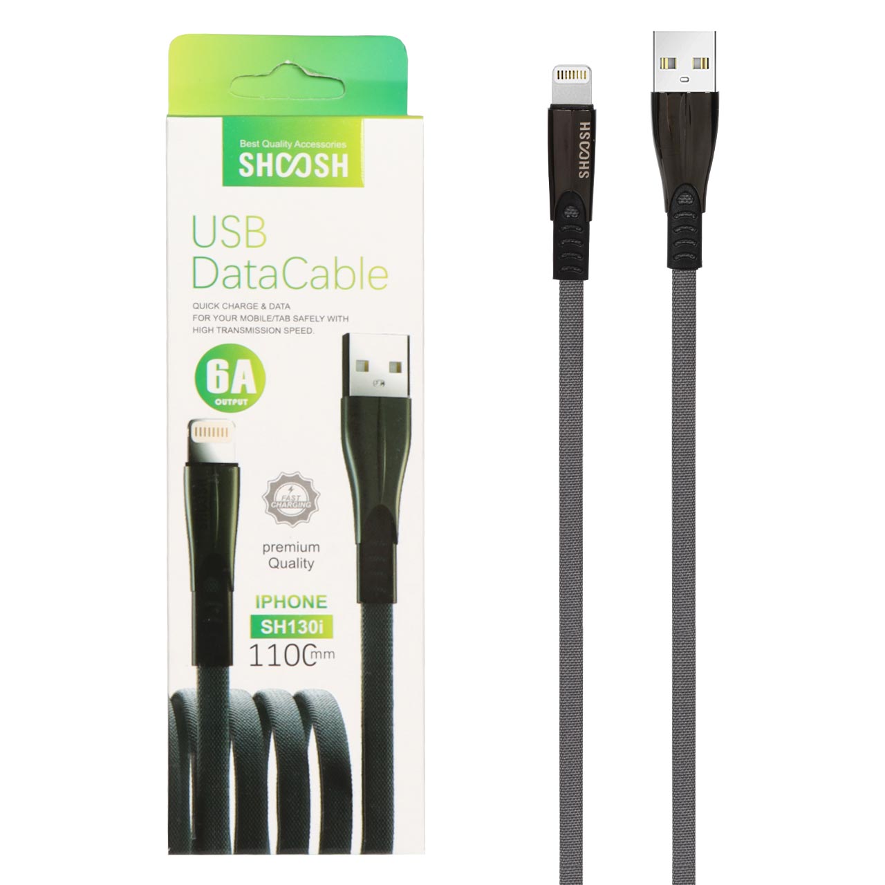 کابل شارژ 1.1 متری فست آیفون Shoosh مدل SH130i - خاکستری - SMO