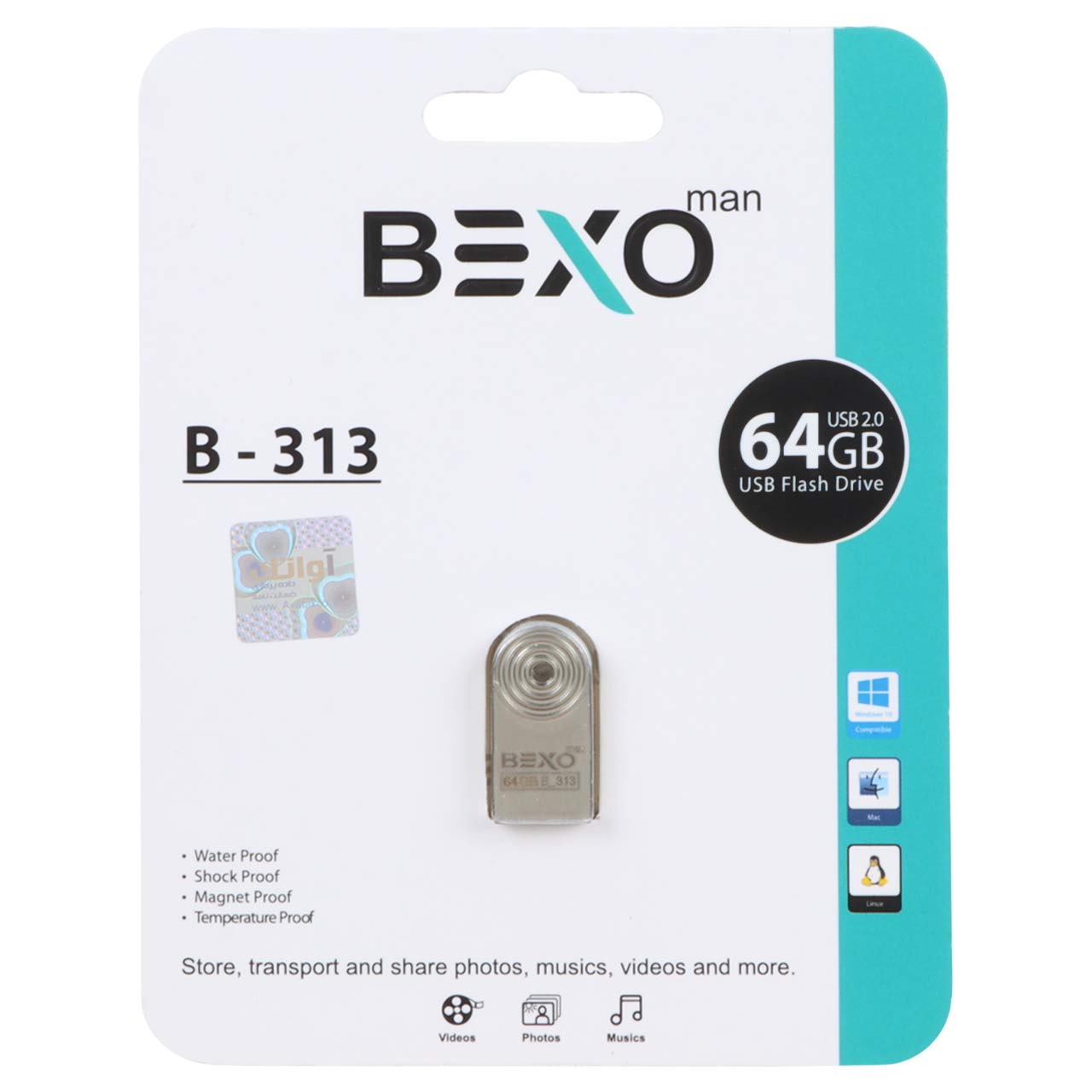 BEXO B-313 USB2.0 Flash Memory - 64GB (گارانتی داده پردازی آواتک) نقره ای