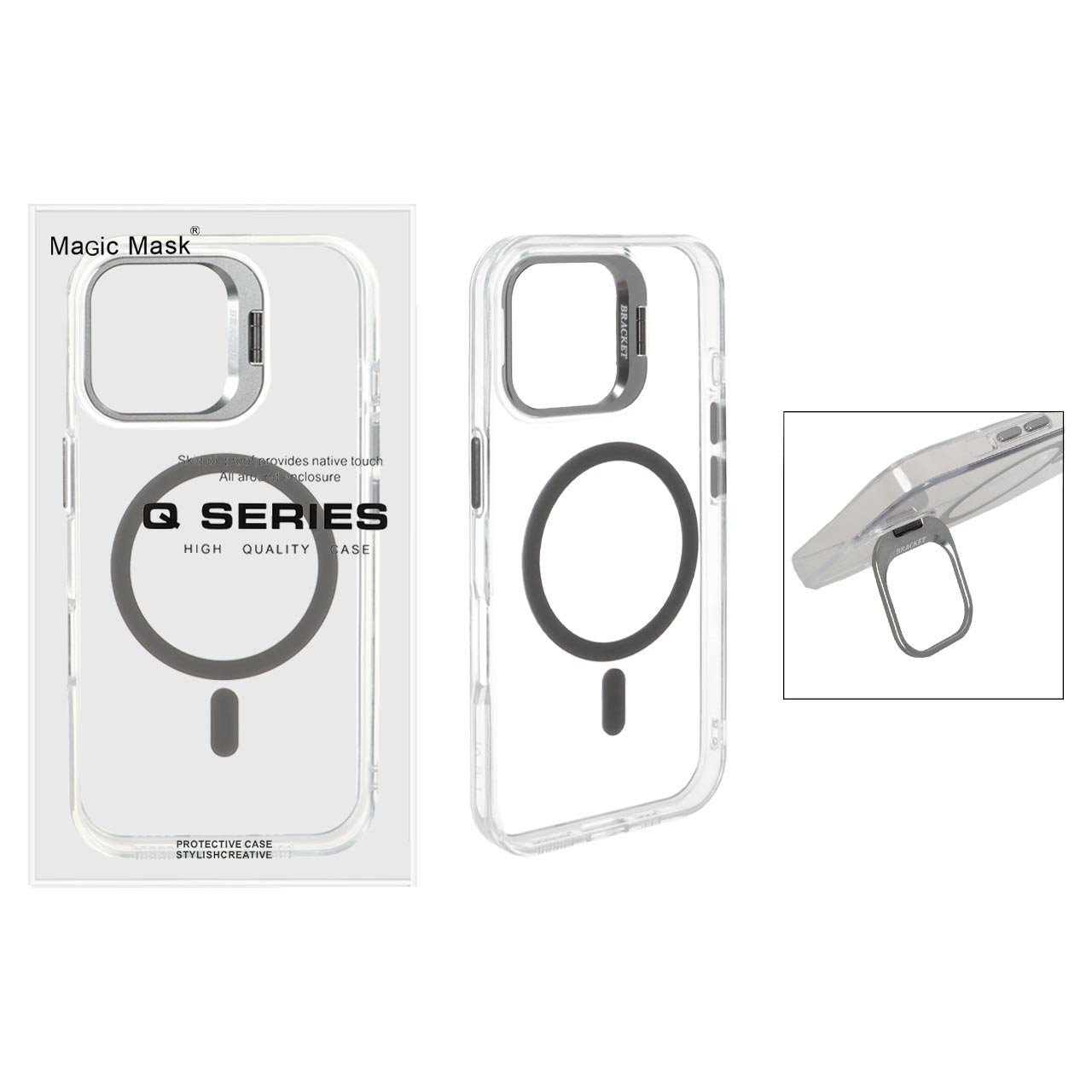 قاب اورجینال Q Series Bracket کریستالی Magsafe لنز استندشو Apple iPhone 16 - خاکستری (پک دار)