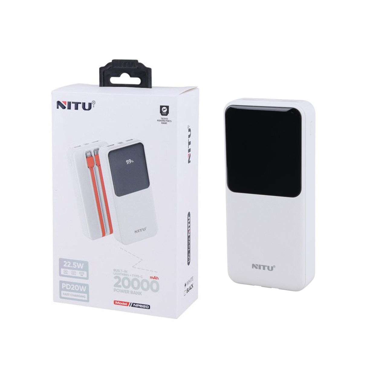 پاوربانک PD و فست شارژ Nitu 20000mAh مدل NPB20 22.5W - سفید (گارانتی 12 ماهه تعویض نیکان همراه)