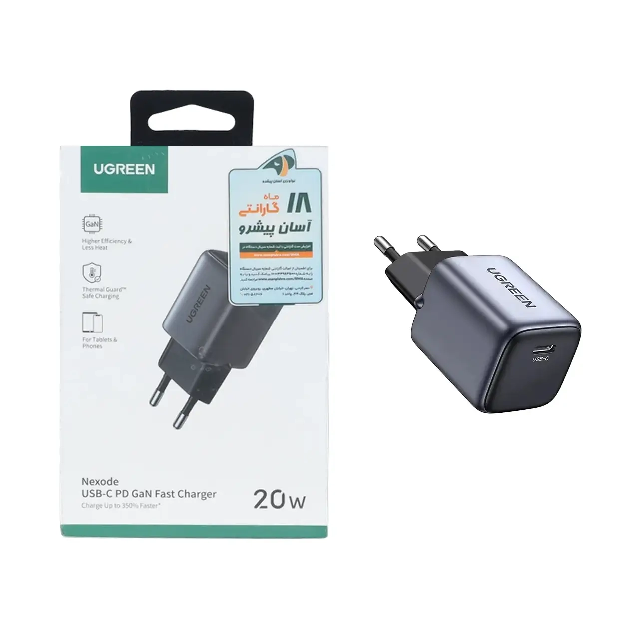 شارژر دیواری PD و فست تک پورت UGREEN مدل Nexode CD318 20W - مشکی (گارانتی 18 ماهه آسان پیشرو)(90664)