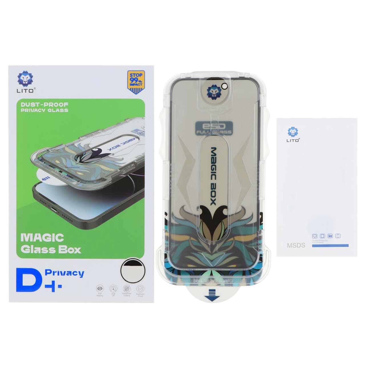 محافظ صفحه نمایش شیشه ای اورجینال LITO - Magic Glass Box - Privacy مدل Apple iPhone 16 / iPhone 15 / iPhone 14 Pro (پک دار)