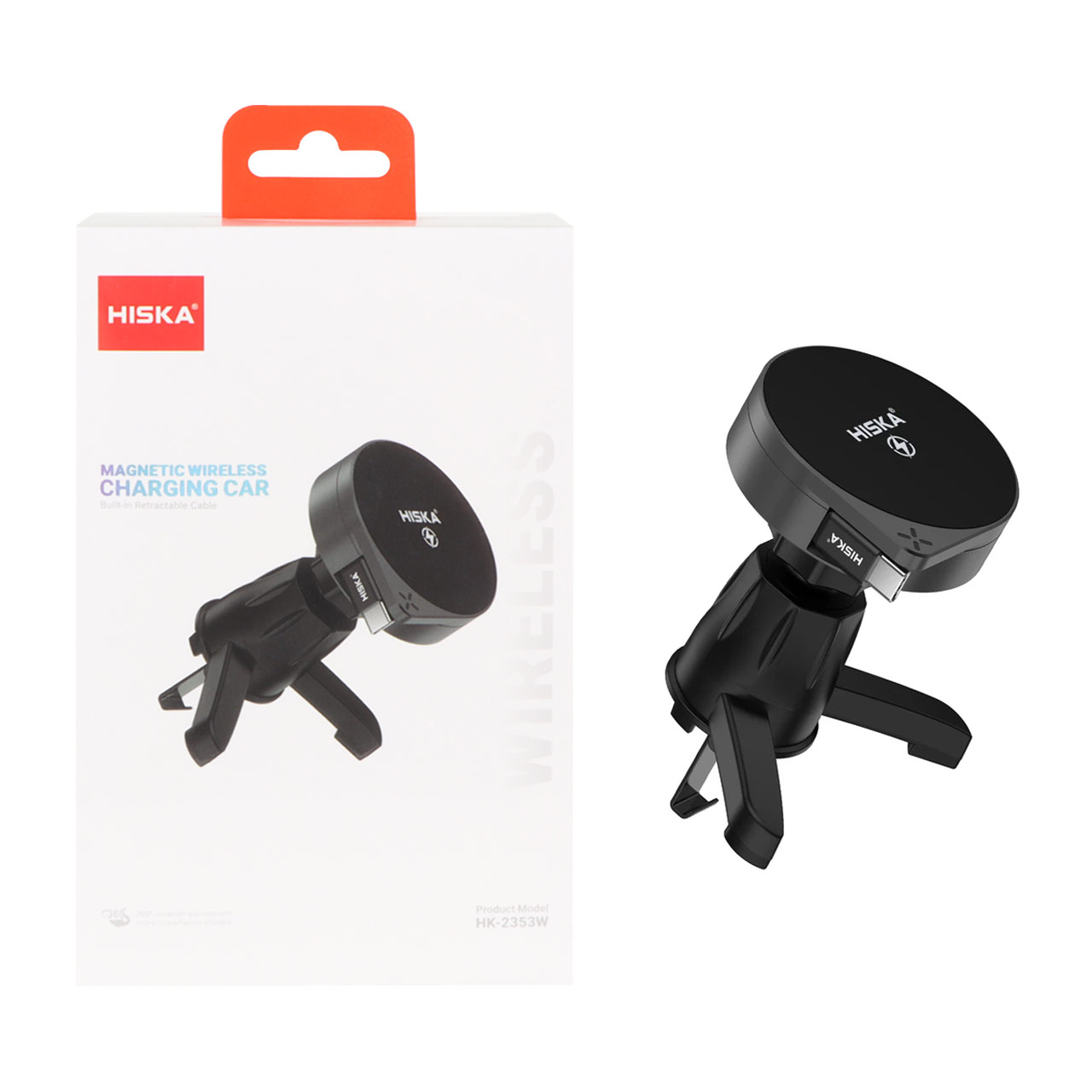 شارژر وایرلس و هولدر گوشی موبایل دریچه کولری Hiska مدل HK-2353W - مشکی