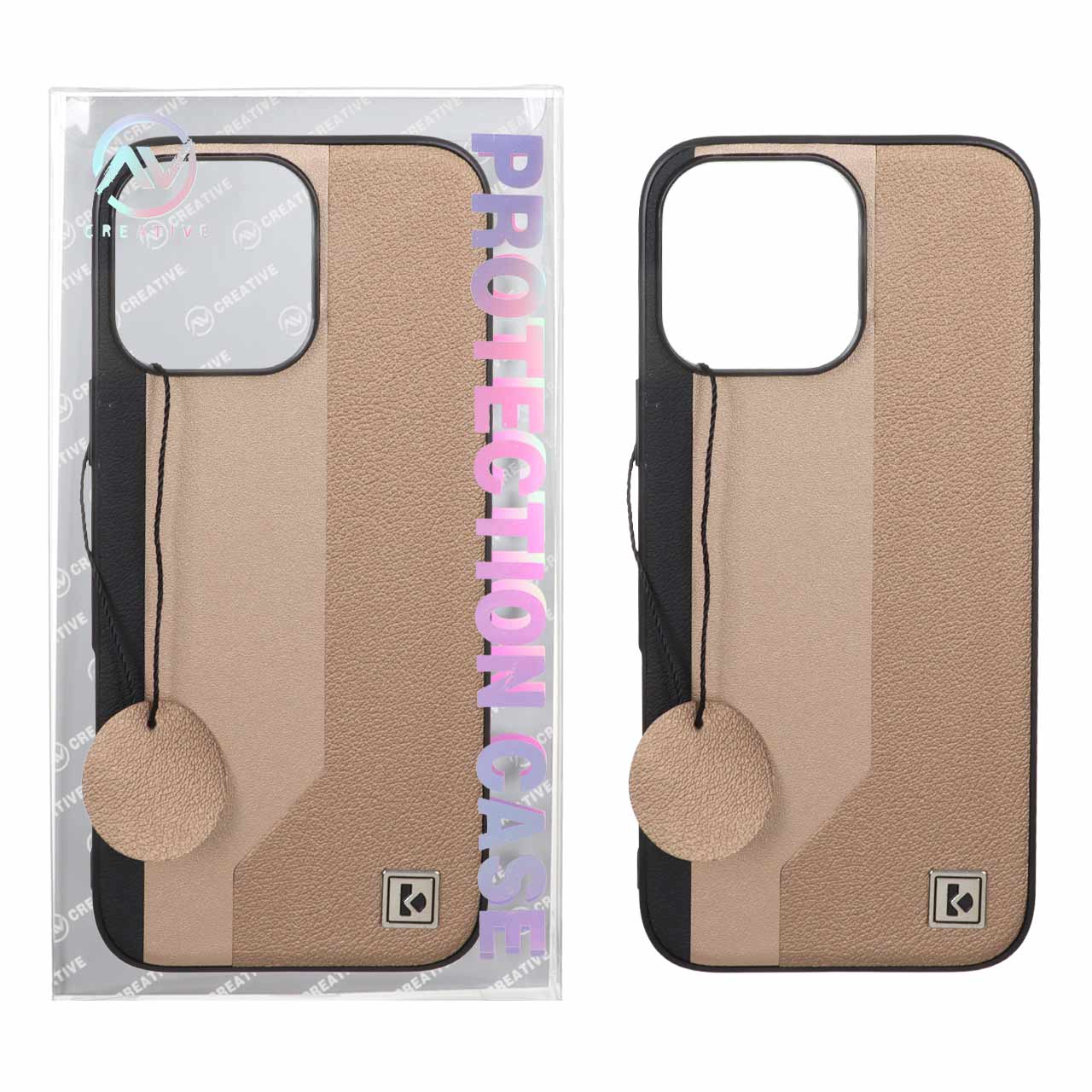 قاب Protection Case طرح چرم لوگو فلزی Apple iPhone 16 Pro Max - طلایی (پک دار)