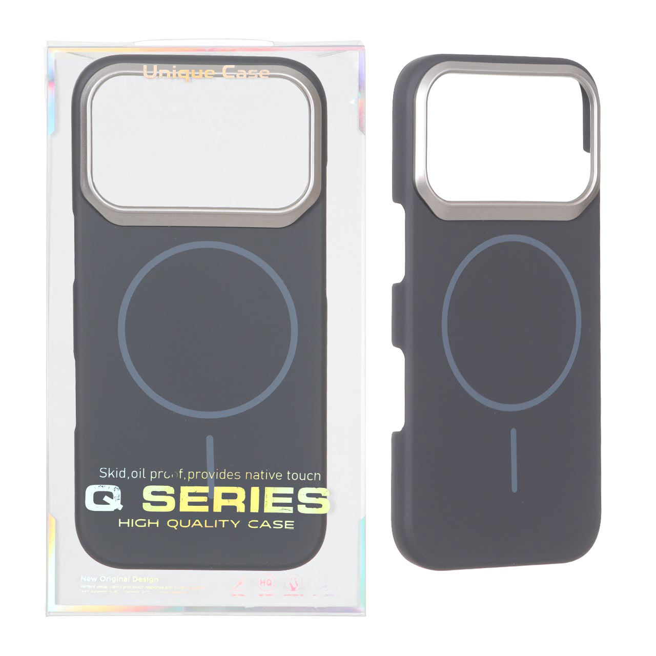 قاب اورجینال Q Series پشت سخت MagSafe دور لنز برجسته Apple iPhone 17 Pro Max - ذغالی (پک دار)