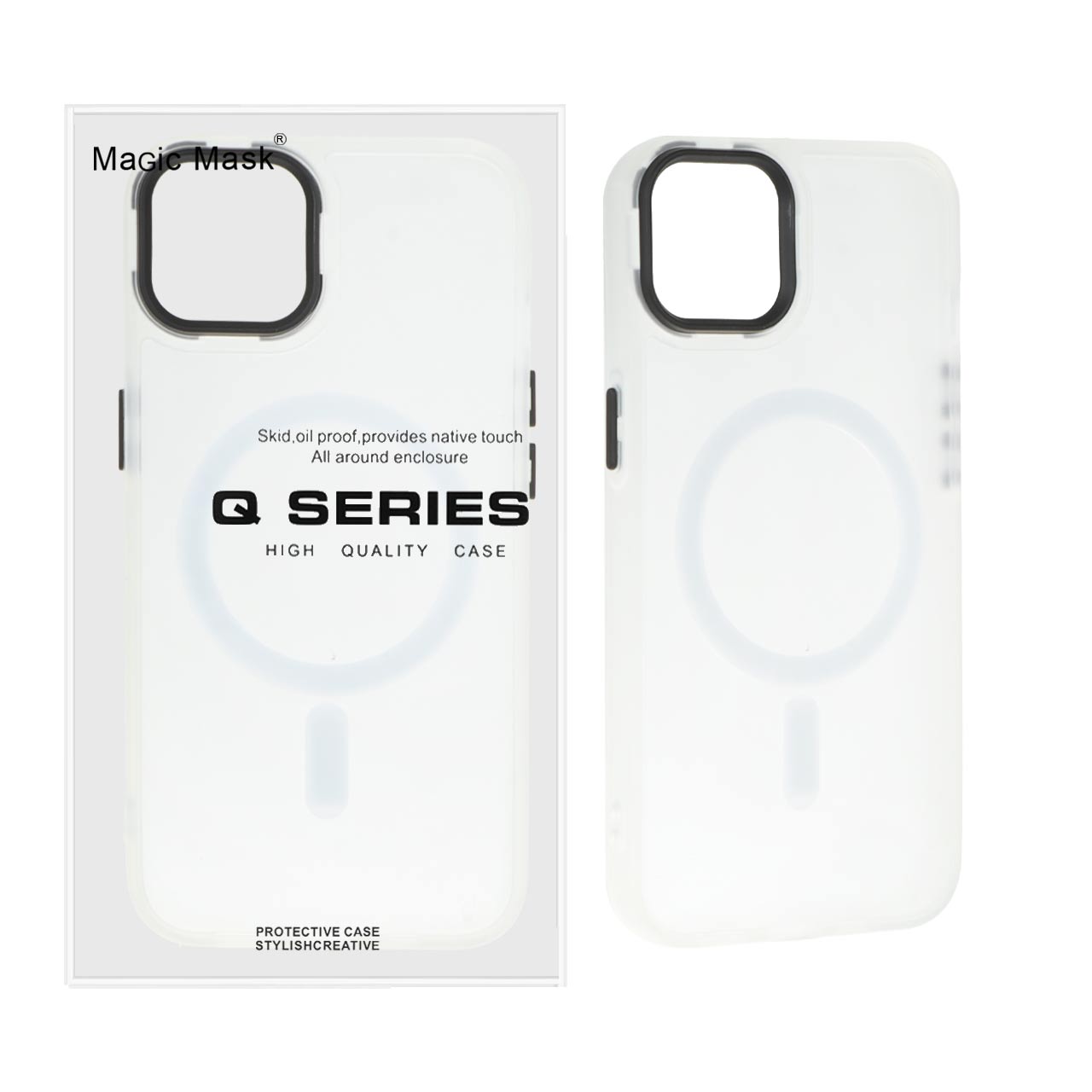قاب اورجینال Magic Mask مات Magsafe بلک لنز  Apple iPhone 13 / iPhone 14 - سفید (پک دار)