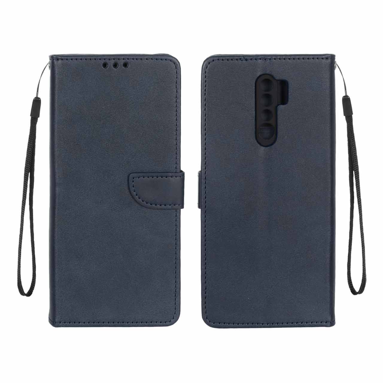 کیف چرمی موبایل مگنتی محافظ لنزدار Xiaomi Redmi 9 / Redmi 9 Prime / Poco M2 - سرمه ای