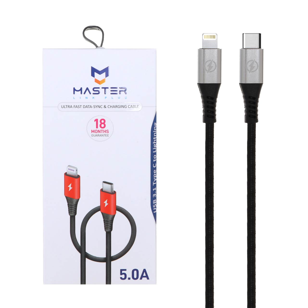 کابل شارژ فست MASTER Type-C to Lightning مدل ETM 001 - مشکی نقره ای