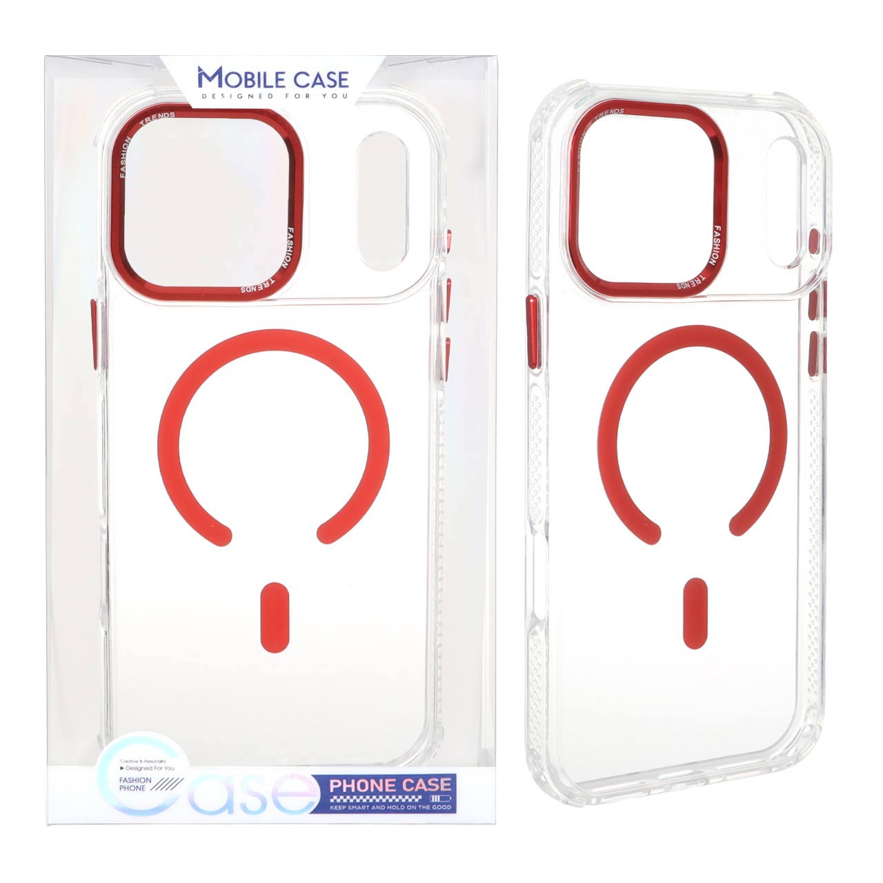 قاب اورجینال Fashion Trends شفاف پشت سخت MagSafe مدل Apple iPhone 17 Pro - قرمز (پک دار)