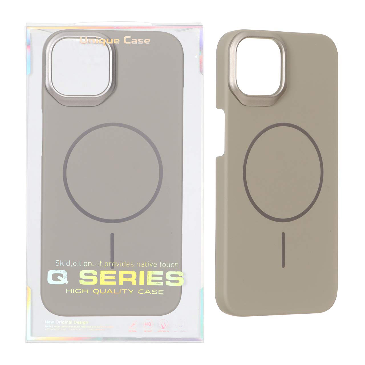 قاب اورجینال Q Series پشت سخت MagSafe دور لنز برجسته Apple iPhone 15 / iPhone 14 / iPhone 13 - خاکستری (پک دار)