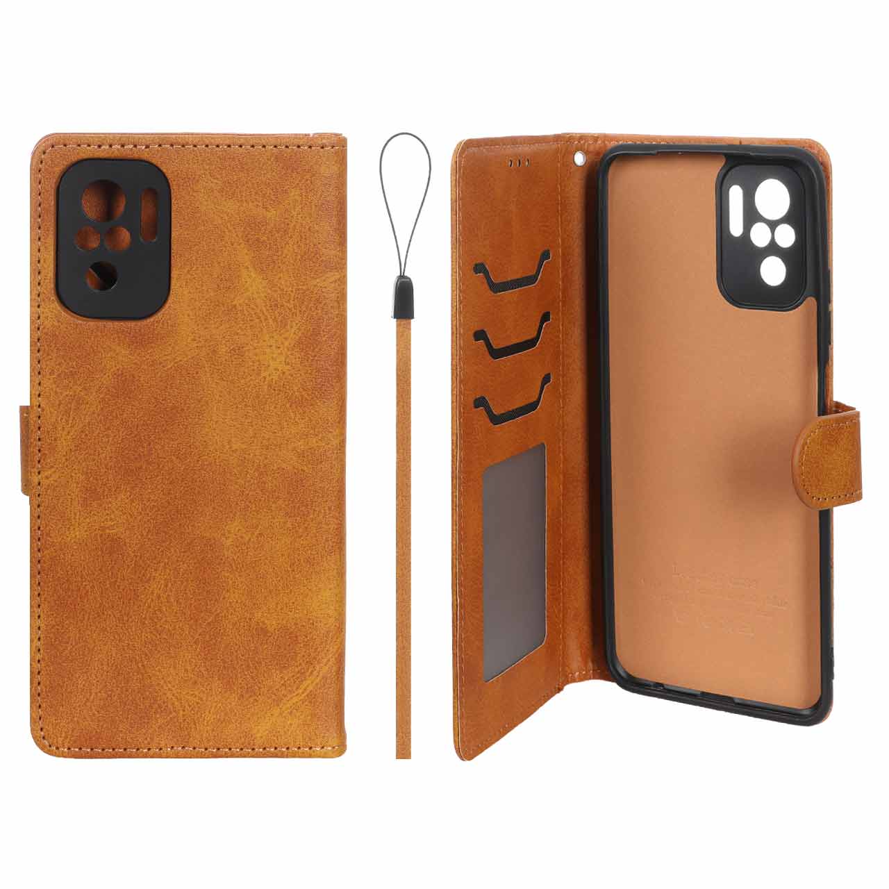 کیف موبایل مگنتی درجه یک داخل خز MNC Plus مدل Xiaomi Redmi Note 10 4G / Redmi Note 10S / Poco M5S - عسلی