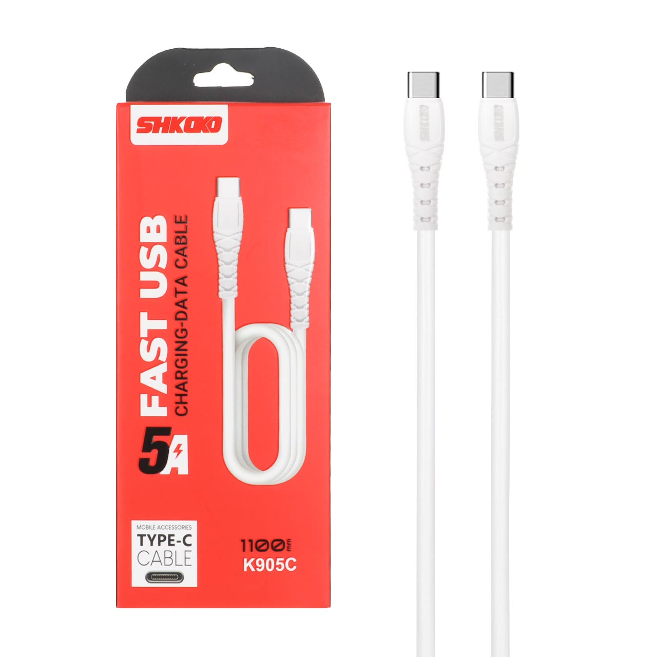 کابل شارژ 1.1 متری فست Shkoko Type-C To Type-C مدل K905C - سفید - SMO