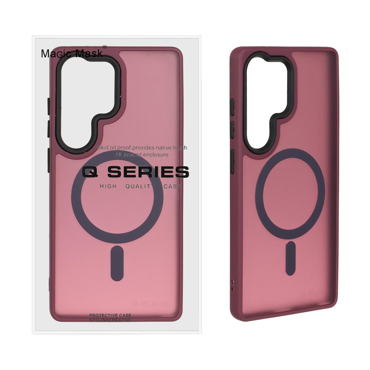 قاب اورجینال Magic Mask مات Magsafe بلک لنز Samsung Galaxy S25 Ultra - زرشکی (پک دار)