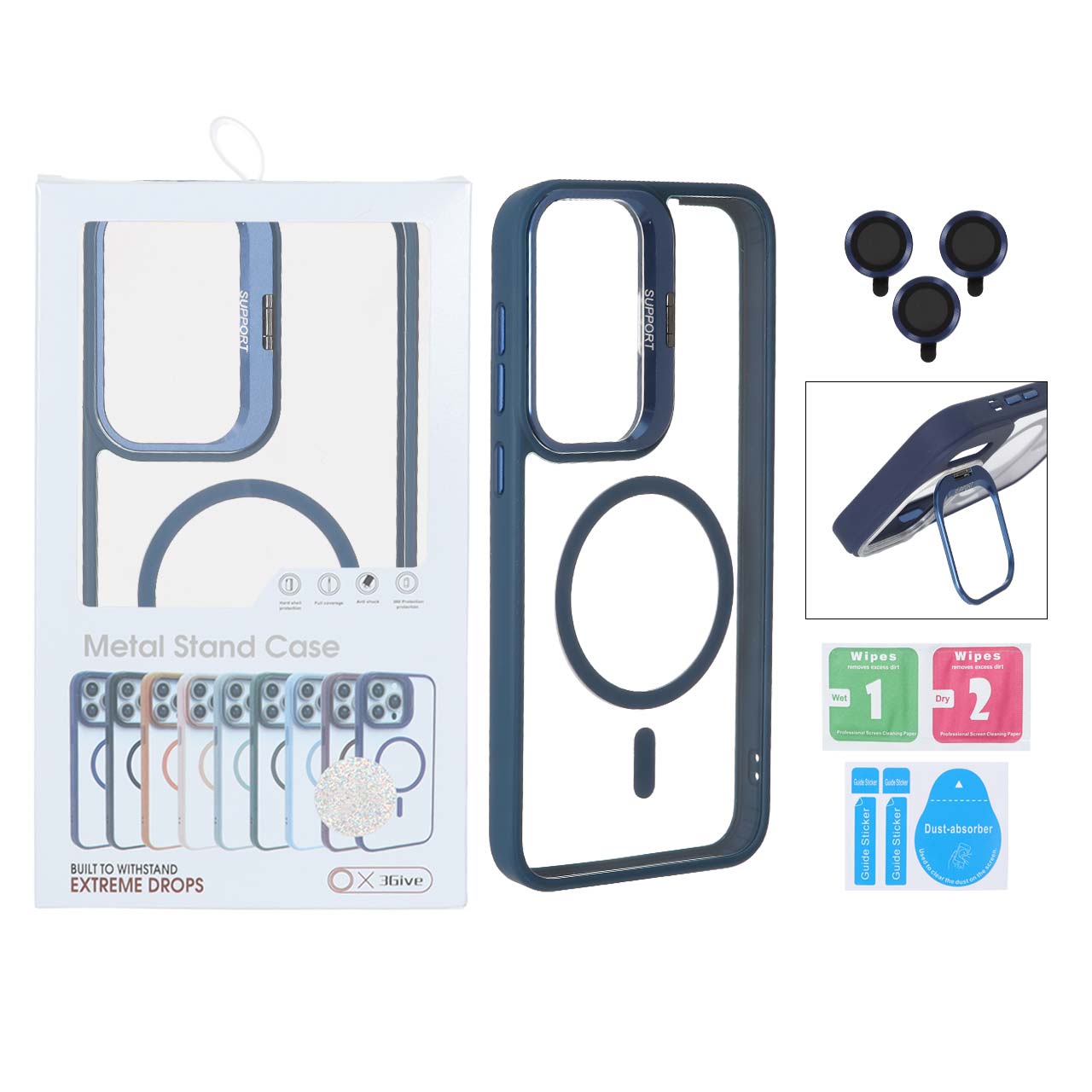 قاب Support لنز آلومینیومی Magsafe با ست محافظ لنز رینگی Samsung Galaxy S23 FE - سرمه ای (پک دار)