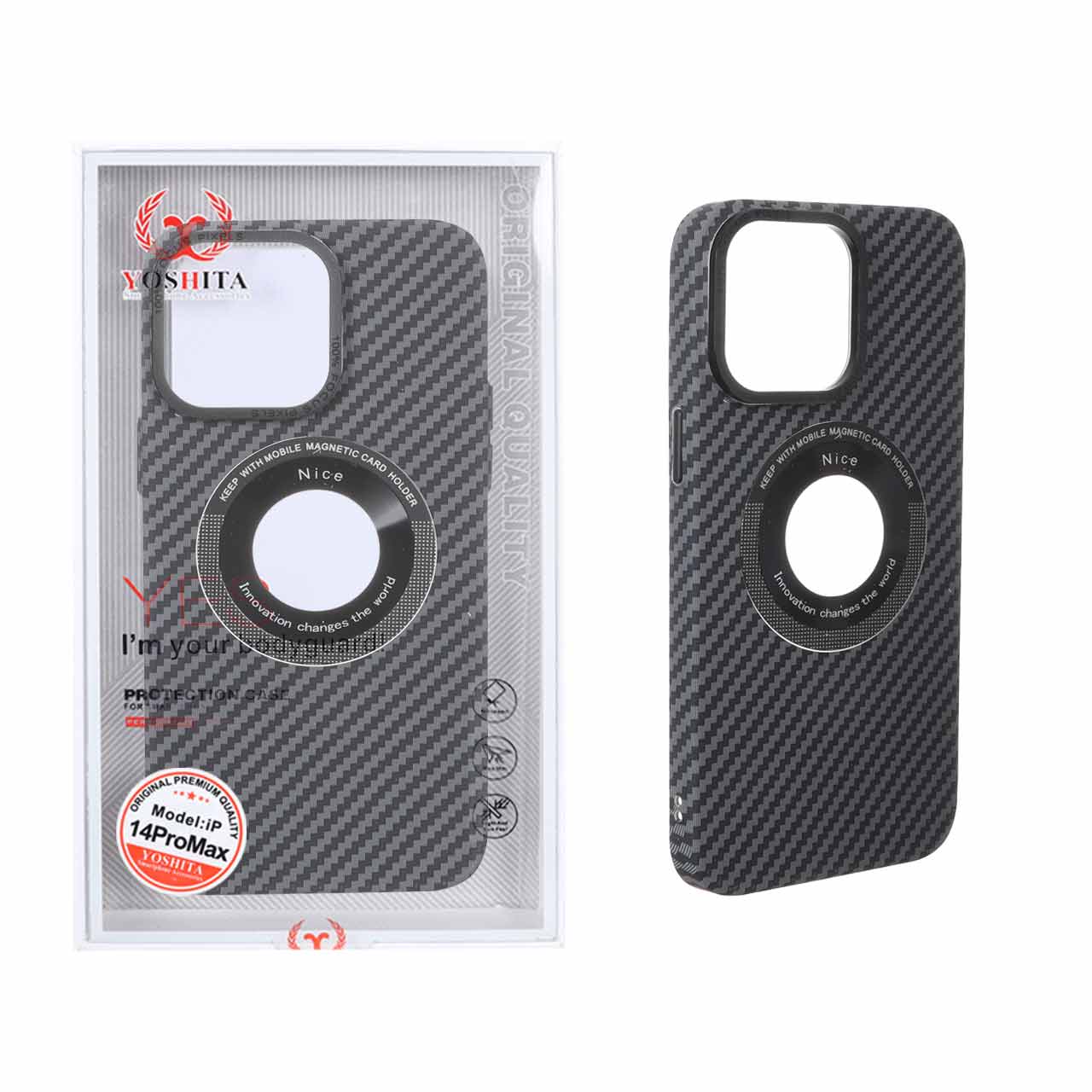قاب اورجینال Yoshita طرح کربن Magsafe مدل Apple iPhone 14 Pro Max - مشکی (پک دار)