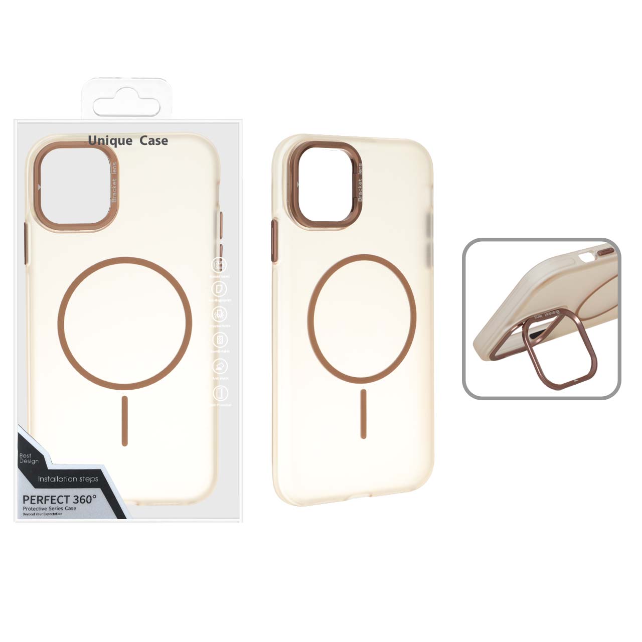 قاب Bracket Lens مات MagSafe لنز استندشو Apple iPhone 11 - صحرایی (پک دار)