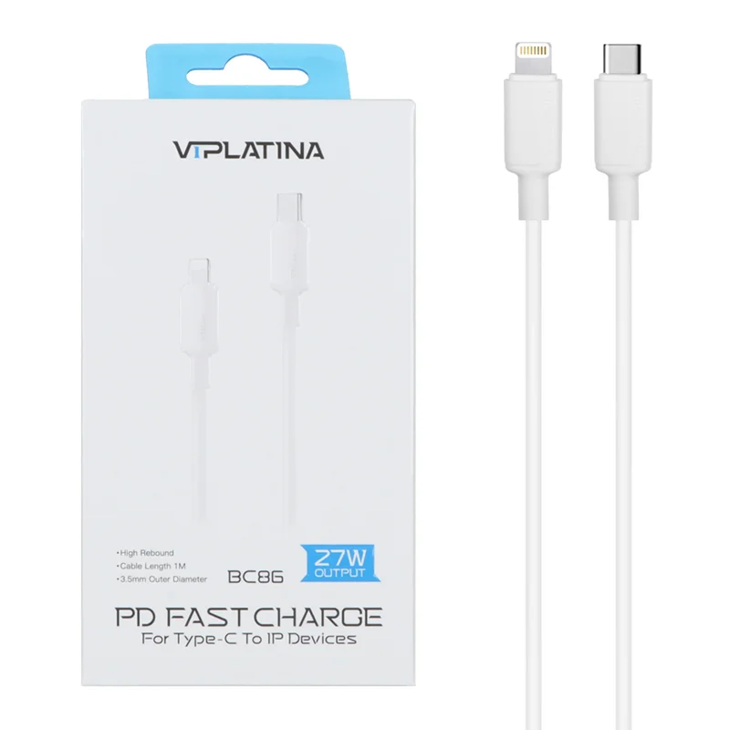کابل شارژ فست VIPLATINA Type-C To Lightning مدل BC86 27W - سفید