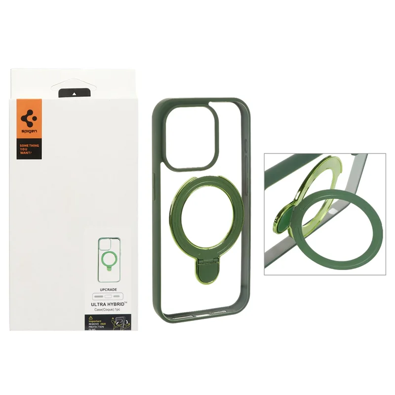 قاب اورجینال Spigen استندشو Ultra Hybrid با توری اسپیکر فلزی مدل Apple iPhone 15 Pro - سبز (پک دار)