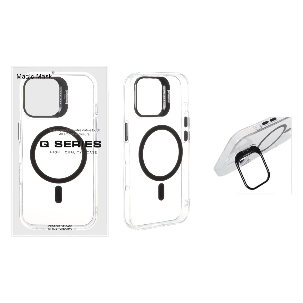 قاب اورجینال Q Series Bracket کریستالی Magsafe لنز استندشو Apple iPhone 16 - مشکی (پک دار)